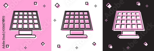 Set Solar energy panel icon isolated on pink and white, black background. Vector Illustration