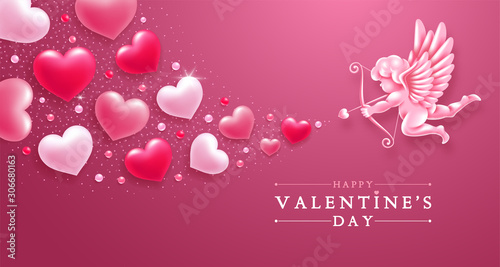 Valentines Day Greeting Card With Cupid And Hearts photo