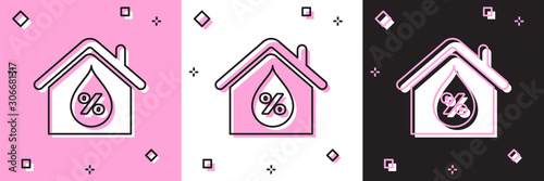 Set House humidity icon isolated on pink and white, black background. Weather and meteorology, thermometer symbol. Vector Illustration