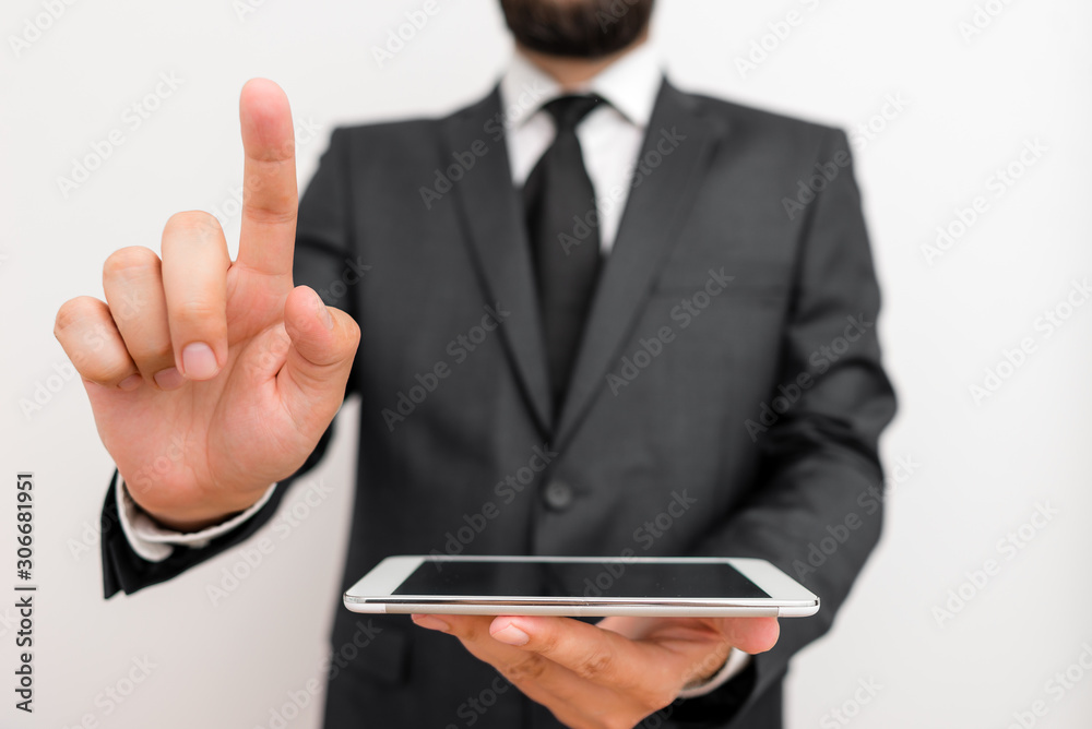 Male human wear formal clothes present presentation use hi tech smartphone Male human wear formal clothes present presentation use hi tech smartphone