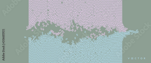 Irregular array or matrix of random ovals. Background breaking down into small fragments.