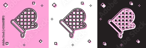 Set Oven glove icon isolated on pink and white, black background. Kitchen potholder sign. Cooking glove. Vector Illustration