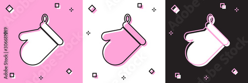 Set Oven glove icon isolated on pink and white, black background. Kitchen potholder sign. Cooking glove. Vector Illustration