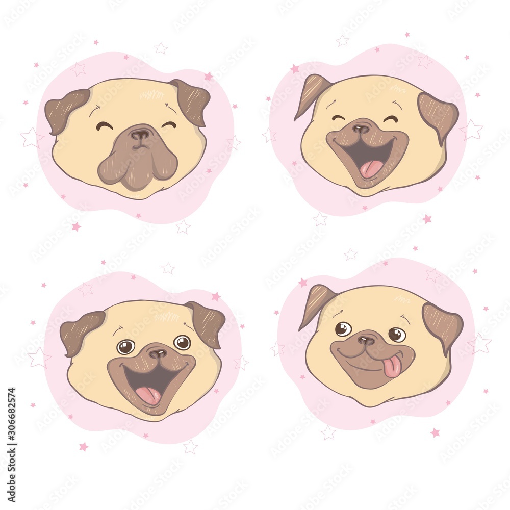 Pug dog cartoon set Pug dog cartoon set