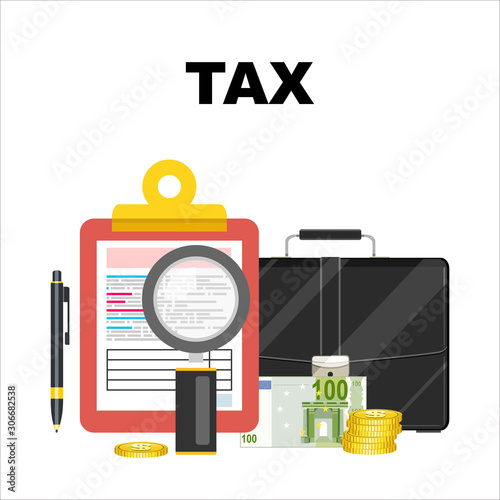 Tax accounting, budget calculation. Flat design. Vector illustration