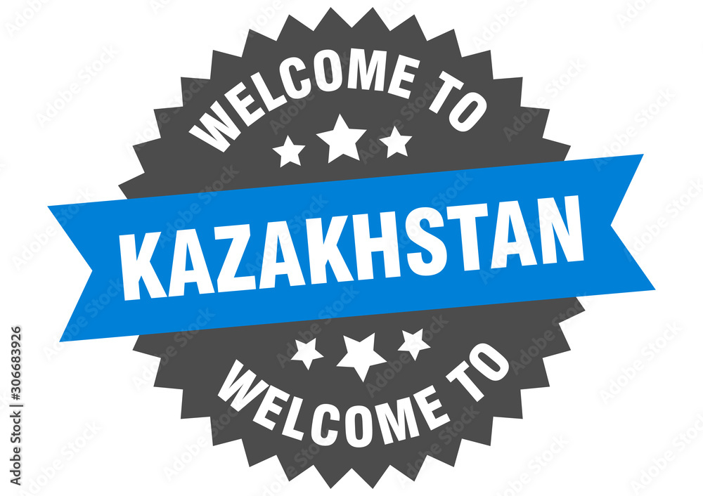 Fototapeta premium Kazakhstan sign. welcome to Kazakhstan blue sticker