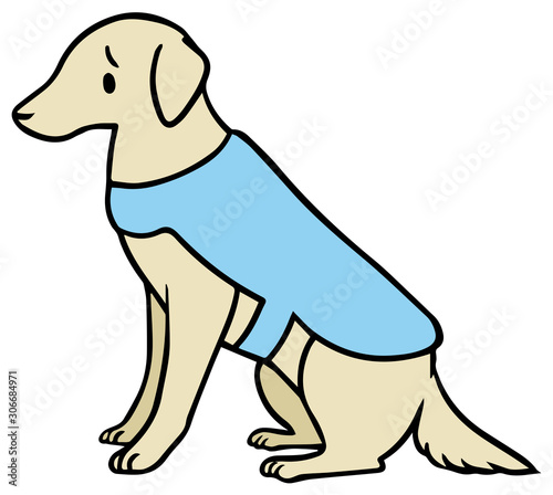 青いベストを着た介助犬のイラスト_困り顔2