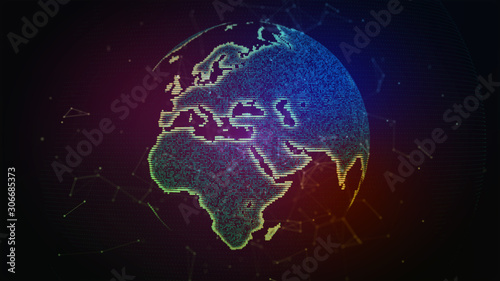 Connection lines Around Earth Globe. Background with Light Effect. Global International Connectivity Background. 3D illustration.
