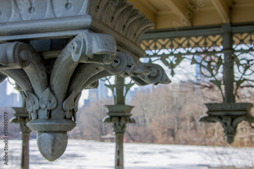 A wooden ornament in a bandstand at Central Park, New York