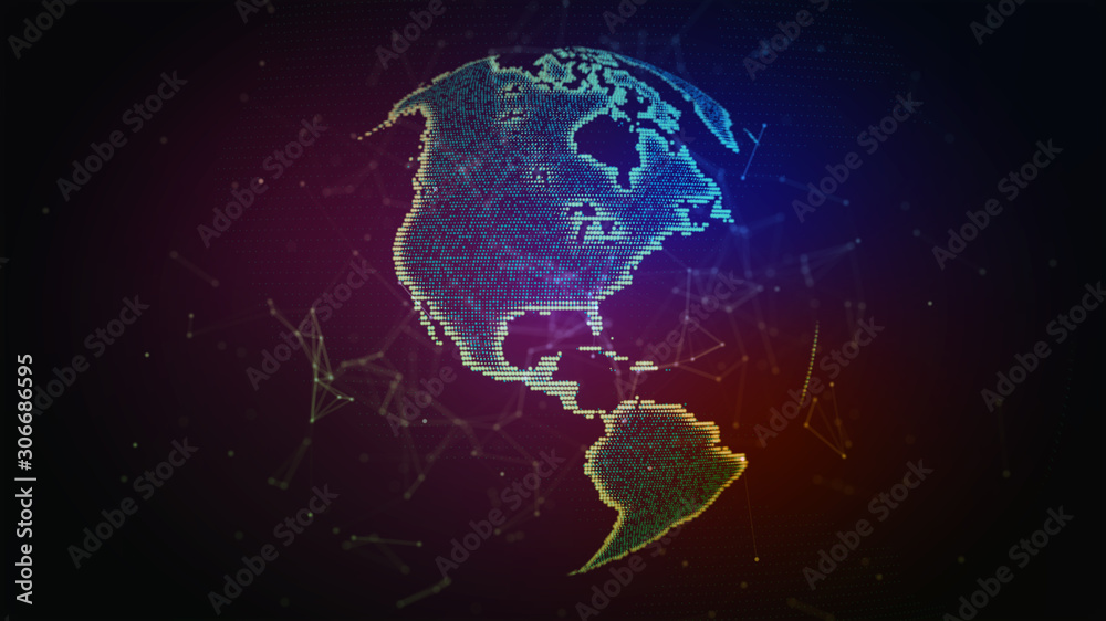 3D illustration. Communication network. Connection lines Around Earth Globe of social network. 3D illustration. Communication network. Connection lines Around Earth Globe of social network.