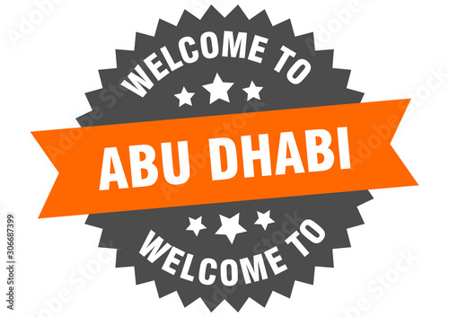 Abu Dhabi sign. welcome to Abu Dhabi orange sticker