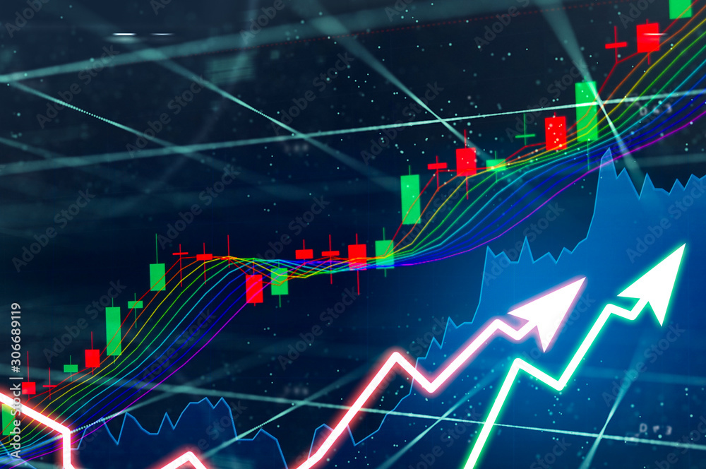 Naklejka premium Stock market digital graph chart on LED display concept. A large display of daily stock market price and quotation. Indicator financial forex trade education background.