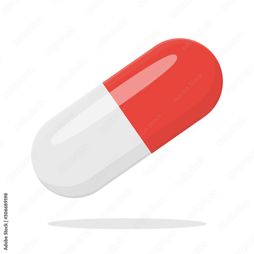 Capsule medicine Icon. Vector red and white capsule medicine Isolated on white background.