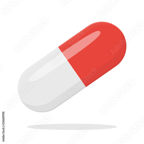 Capsule medicine Icon. Vector red and white capsule medicine Isolated on white background.