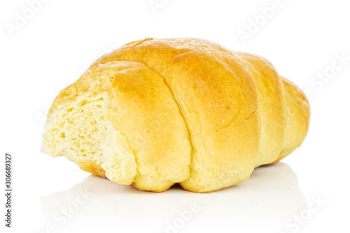 One whole sweet golden mini croissant isolated on white background