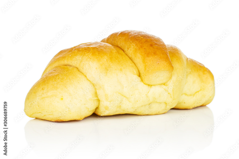 One whole sweet golden mini croissant isolated on white background One whole sweet golden mini croissant isolated on white background