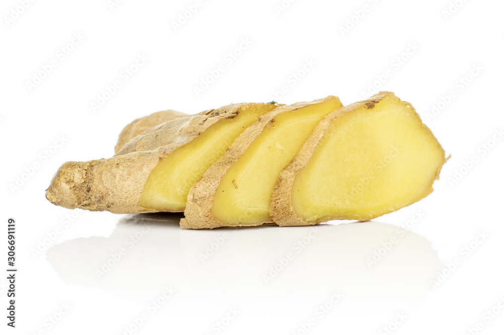 Group of three pieces of fresh brown ginger isolated on white background Group of three pieces of fresh brown ginger isolated on white background