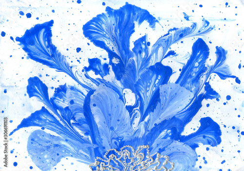 Beautiful abstract illustration - figure of ice and snow in blue. Made by acrylic paints