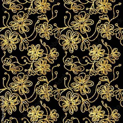 Abstract floral ornamental tapestry  glitter sparkling seamless pattern