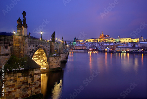 Charles bridge and Prague castle as seen from the side of Stare Mesto (literally "Old Town") Prague, Czech Republic 