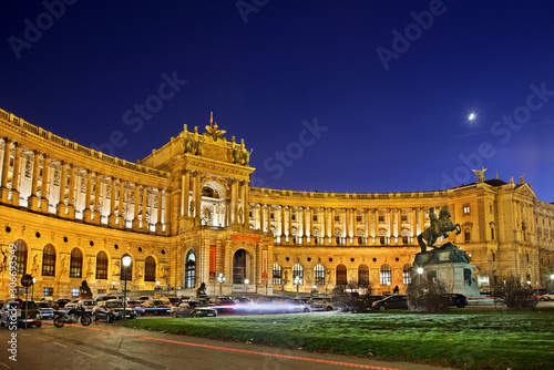 VIENNA, AUSTRIA. View of Hofburg (Neue Burg wing), the imperial palace of the Habsburg dynasty, from Michaelerplatz