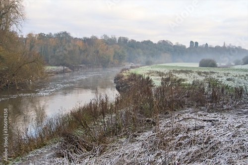 Winter frost at Sprotbrough Flash 2, Doncaster, South Yorkshire, during the dawn of advent.