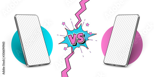 Template for Smartphones Compare in Retro Comic Style, Smartphone Frame With Transparent Screen, Phone Perspective Rotated Position.