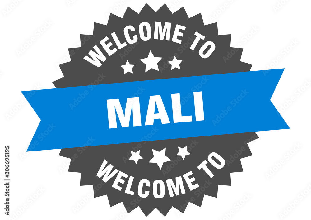 Mali sign. welcome to Mali blue sticker