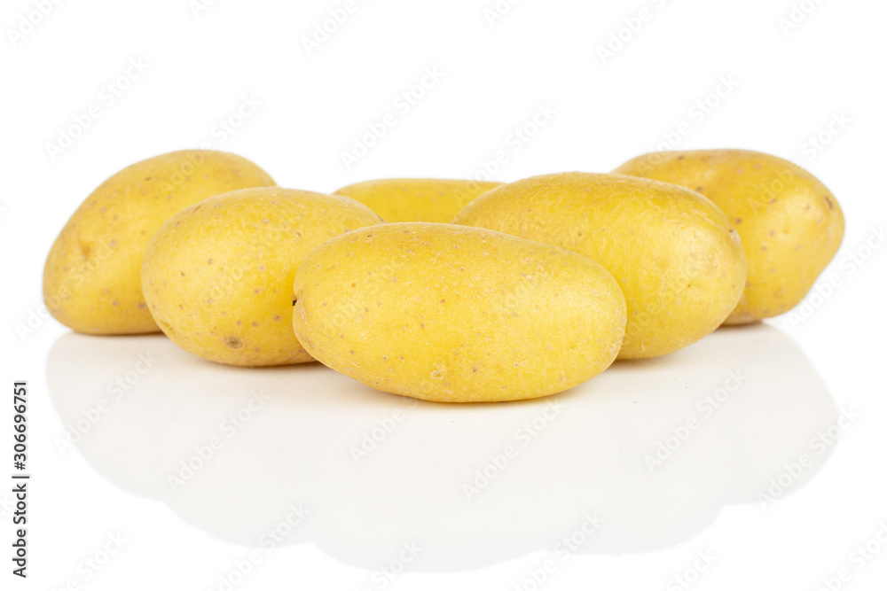 Group of six whole pale yellow potato isolated on white background Group of six whole pale yellow potato isolated on white background