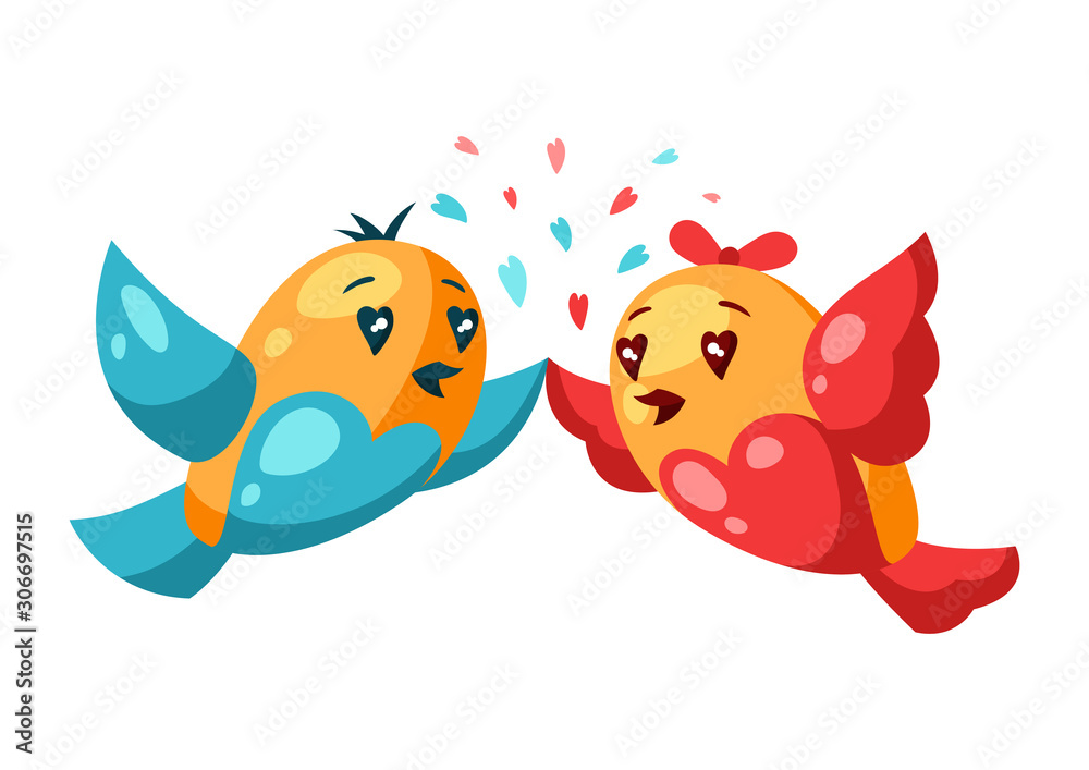 Obraz premium Cute couple of birds in love. Valentine Day greeting card.