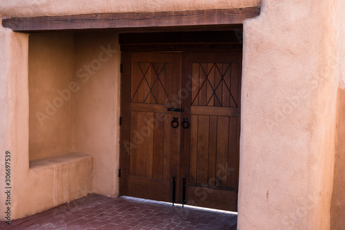 Mesilla Bosque pueblo style doorway close up. photo