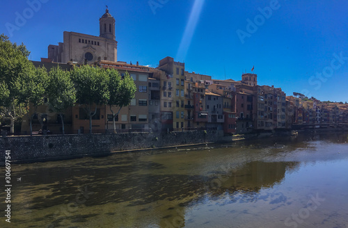 Buildings in residential district in Girona over the Onyar river   photo