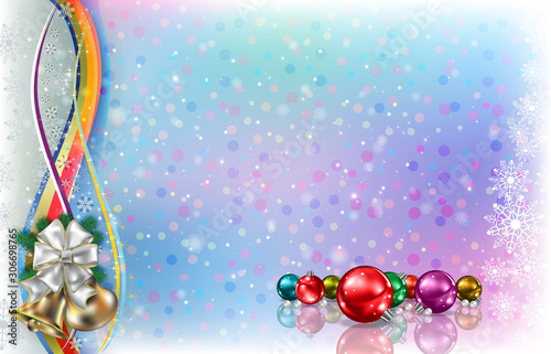 Abstract light background with Christmas decorations and snowflakes