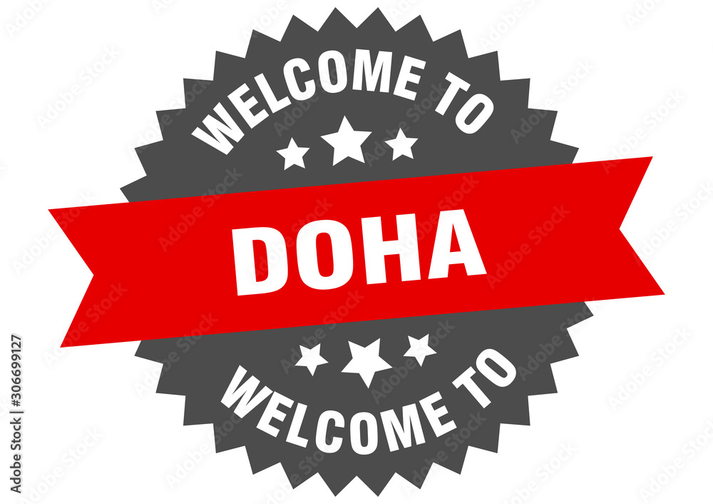 Obraz premium Doha sign. welcome to Doha red sticker
