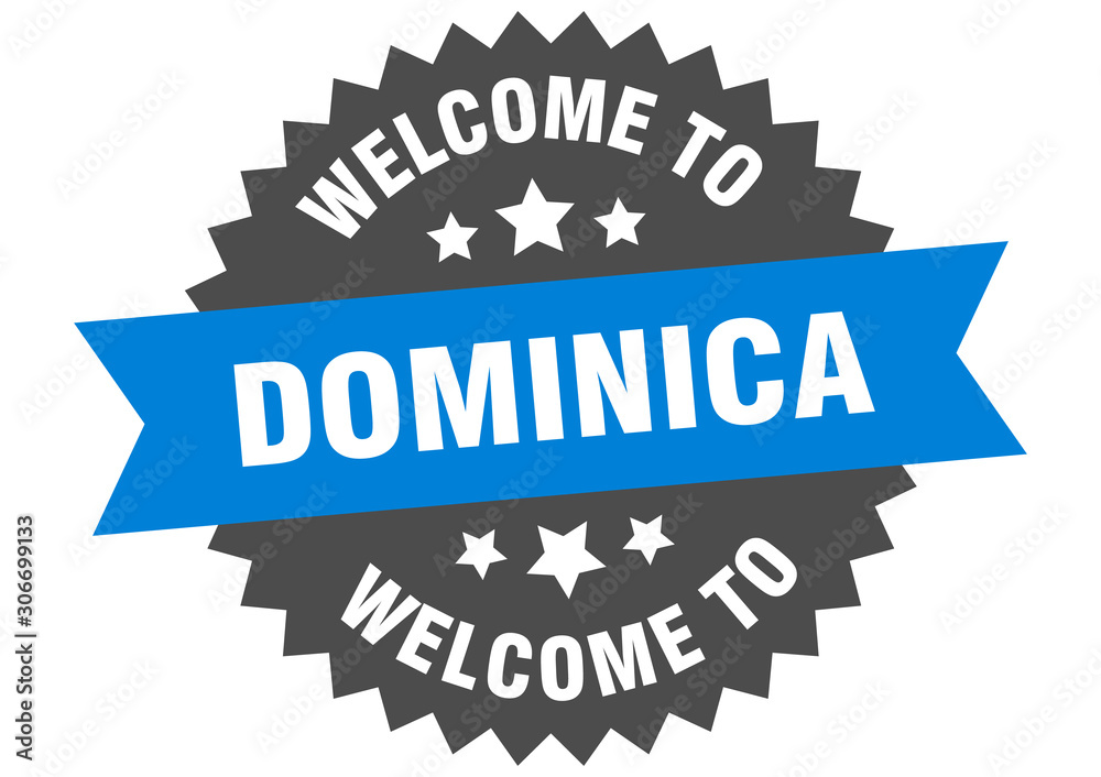 Dominica sign. welcome to Dominica blue sticker Dominica sign. welcome to Dominica blue sticker