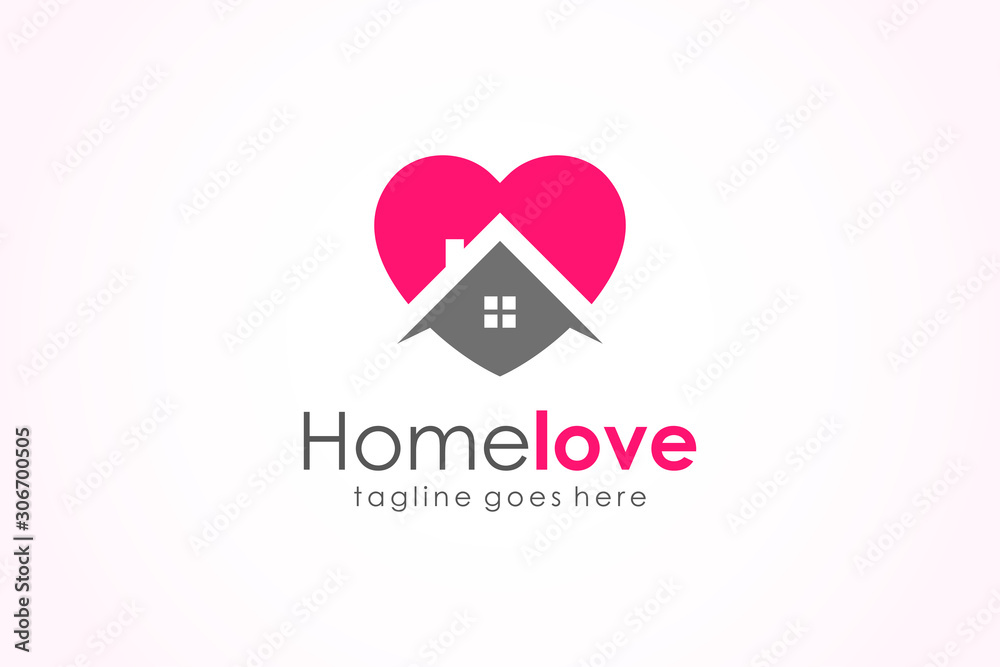 Love Home Logo. Heart and House Icon Combination. Health and Care Symbol. Flat Vector Logo Design Template Element