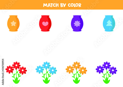 Match vase and flowers by color.