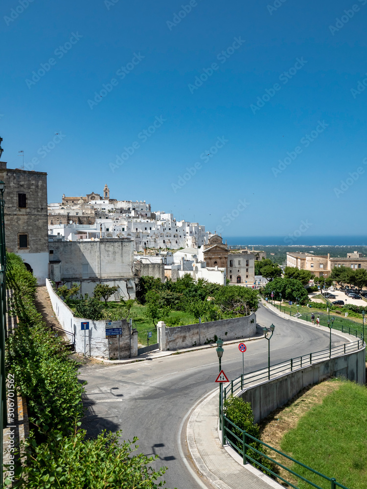 the white old town of the mountain village, Ostuni, Apulia, Southern Italy, June 2019