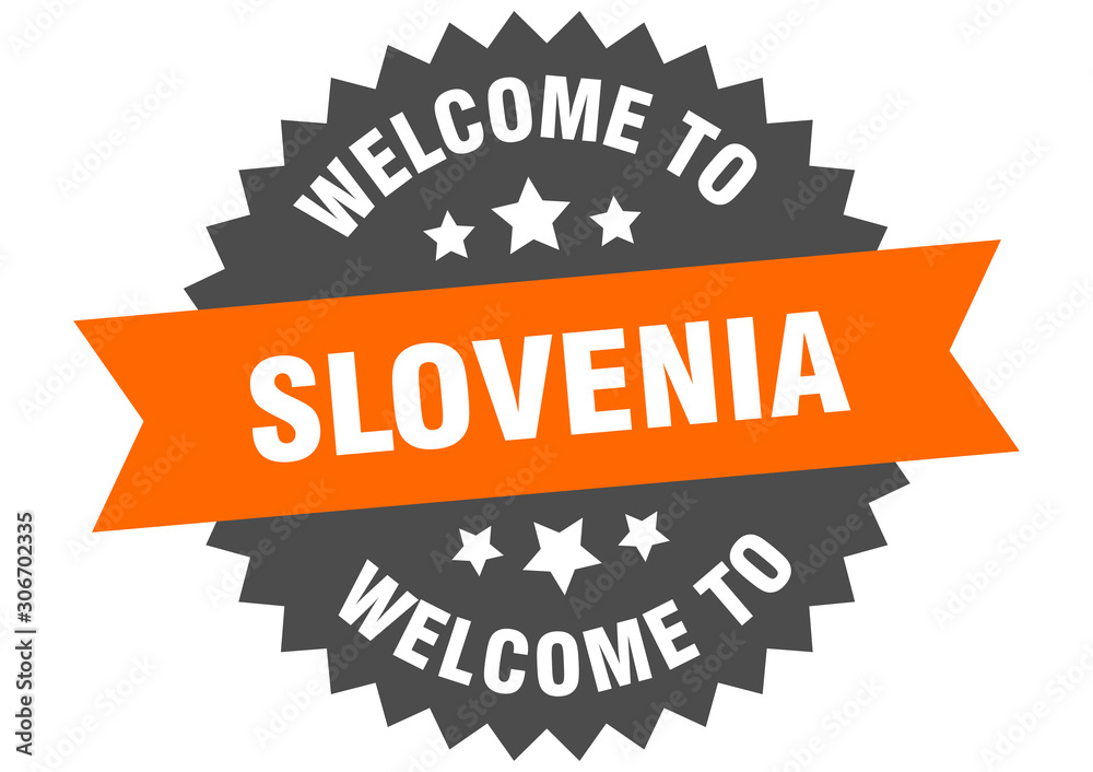 Fototapeta premium Slovenia sign. welcome to Slovenia orange sticker