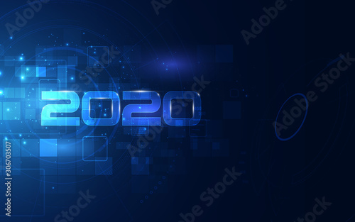 2020 celebration with Cyber futuristic technology background, countdown concept