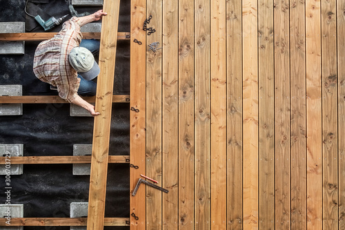 Constructing a Wooden Flooring of a Terrace, Douglas Fir Fototapete