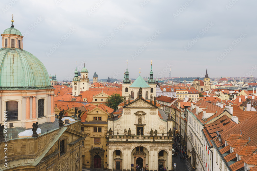 Top view of old town, red roofs skyline in Prague,Czech republic