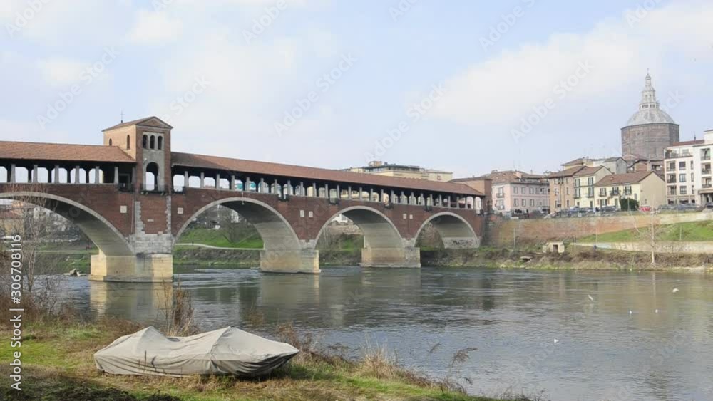 Pavia, Italy. february14,2018. The Ponte Coperto ( Pavia, Italy. february14,2018. The Ponte Coperto (