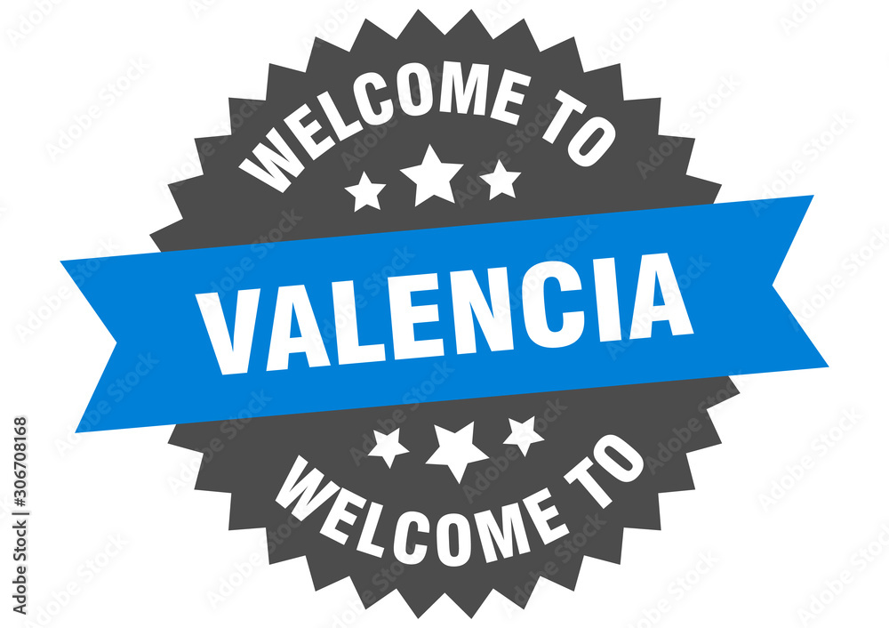 Fototapeta premium Valencia sign. welcome to Valencia blue sticker