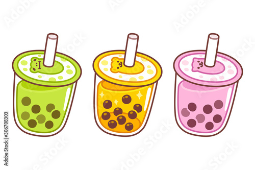 Cute cartoon bubble tea cups