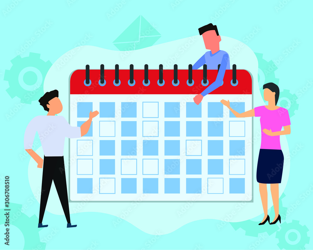 vector illustration. little people characters make an online schedule