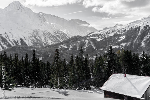 A mountain house in winter