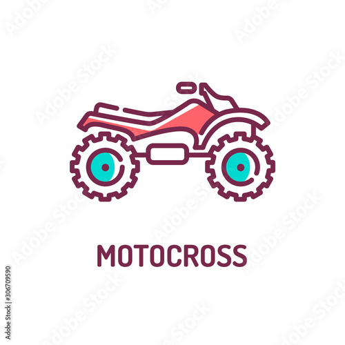Motocross color line icon on white background. Extreme sport. Motorcycle race on the highway. Pictogram for web page, mobile app, promo. UI UX GUI design element. Editable stroke.