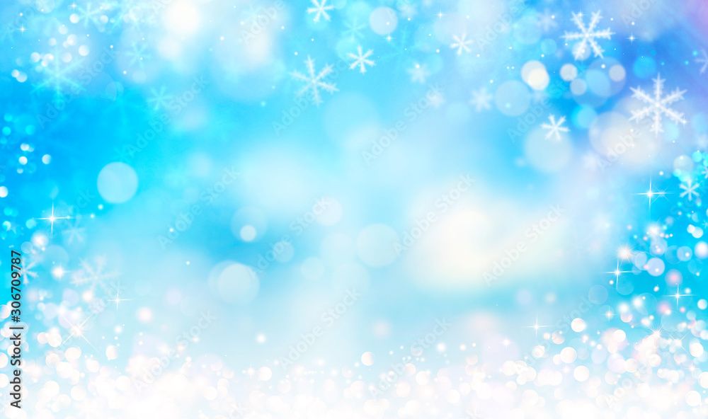 beautiful Christmas blue background with snow. 