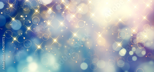 elegant blue festive background with golden glitter and stars	